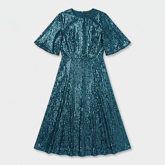 Sequin Flutter Sleeve Midi Dress